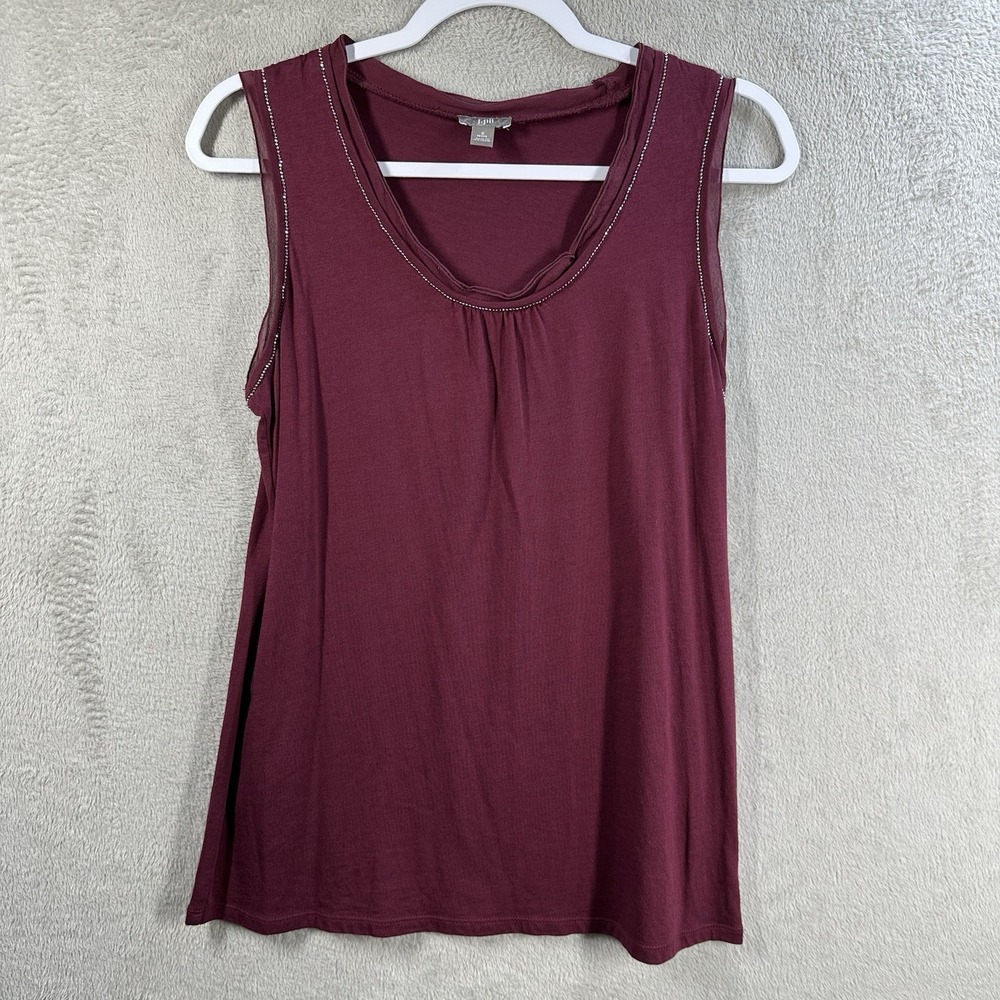 J Jill‎ Sleeveless Top Women's SP Petite Cotton Modal Blend Silk Trim Burgundy